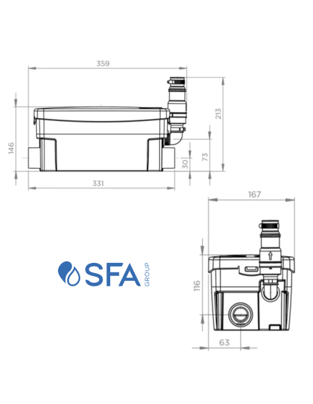 Motore e sistema SFA Pompa per Acque Chiare SFA Sanishower Plus