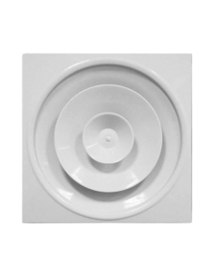 diffusore circolare a coni regolabili su pannello in alluminio e acciaio bianco