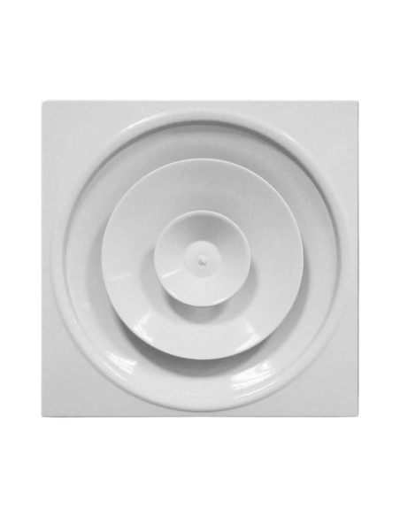 diffusore circolare a coni regolabili su pannello in alluminio e acciaio bianco