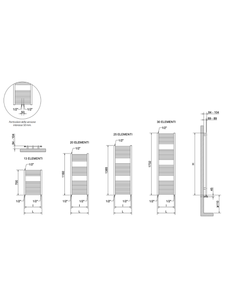 Cordivari Termoarredo Lisa 22 dritto nero radiatore d’arredo
