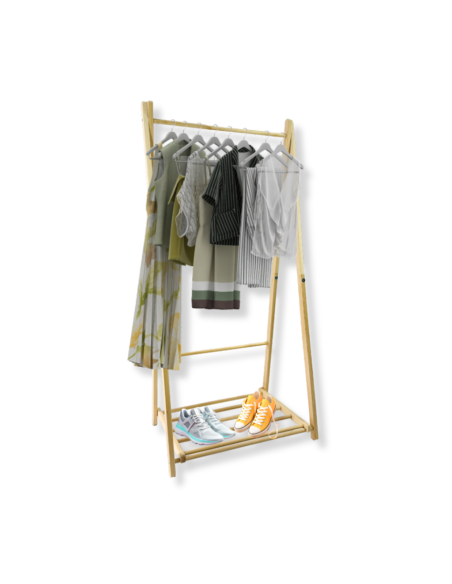 Stand Appendiabiti in Legno Faggio con Ripiano Portascarpe