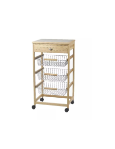 Carrello Cucina in Legno di Faggio Naturale con cassetto portautensili