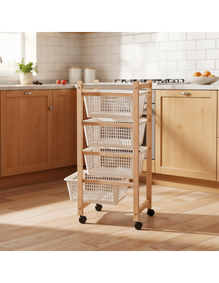 Carrello Cucina in Legno di Faggio Naturale ambientata