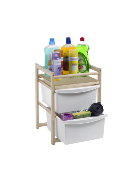 Carrello Cucina in Legno di Faggio Naturale con Due Cassetti e un ripiano