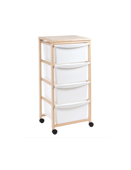 Cassettiera legno faggio naturale con 4 ceste