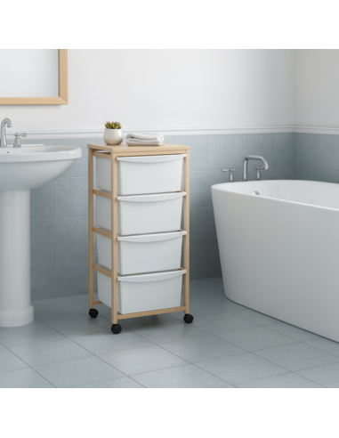 Cassettiera legno faggio naturale con 4 ceste ambientata