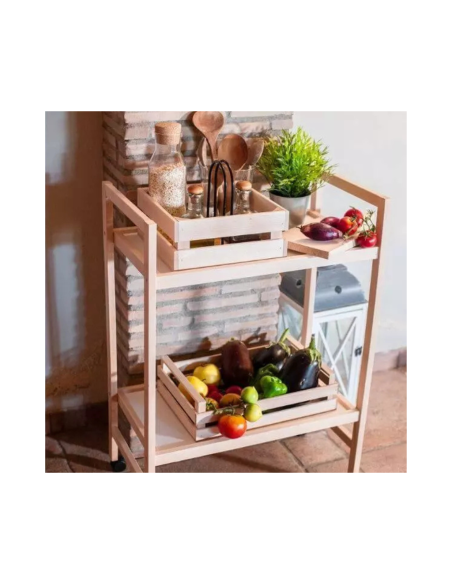 Carrello cucina legno faggio con 2 ripiani naturale ambientata