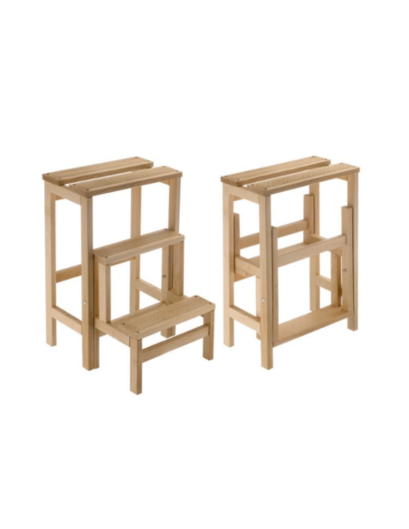 Sgabello pieghevole legno faggio 3 gradini con ribalta